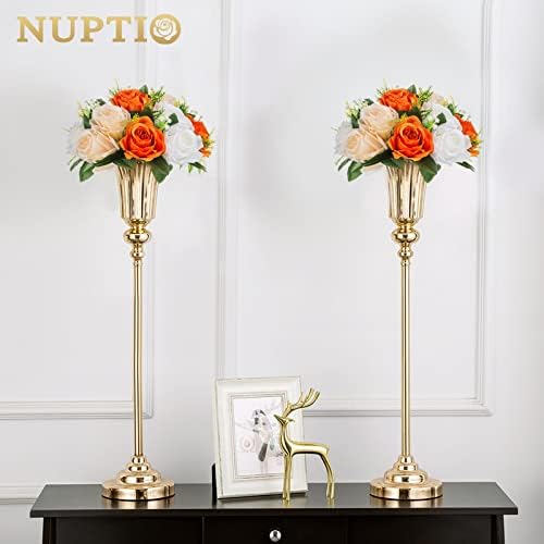 NUPTIO Flower Ball Arrangement Bouquet - 6 Pcs 9.5 inch Diameter Orange Fake Flowers Roses Balls for Centerpieces Tables - Artificial Rose Arrangements for Wedding Centerpiece Table Decorations - Image 3