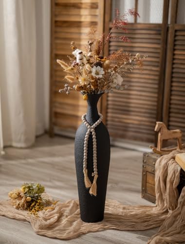Sziqiqi Black Tall Floor Vase, Metal Floor Decor with Bead String for Home - Image 6