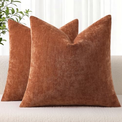 decorUhome Soft Chenille Light Rust Throw Pillow Covers 24X24 Set of 2 by decorUhome