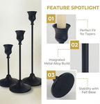 18 pcs Black Candlestick Holders Set, 3 Sizes Metal Taper Candle Holders Weighted with Anti-Slip Pad, Vintage Finish Candle Sticks for Wedding Centerpieces, Christmas Mantel, Fireplace & Table Decor - Image 3