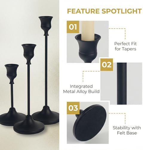 54 pcs Gold Candlestick Holders Set, 3 Sizes Metal Taper Candle Holders Weighted with Anti-Slip Pad, Vintage Finish Candle Sticks for Wedding Centerpieces, Christmas Mantel, Fireplace & Table Decor - Image 3