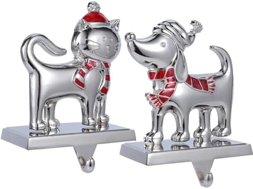 2 Set Christmas Stocking Holders for Fireplace Dog Mantle Garland Mantel Clips Stocking Hook Cat Stocking Hangers Holiday Decor (2,S-Dog Cat) by Desami
