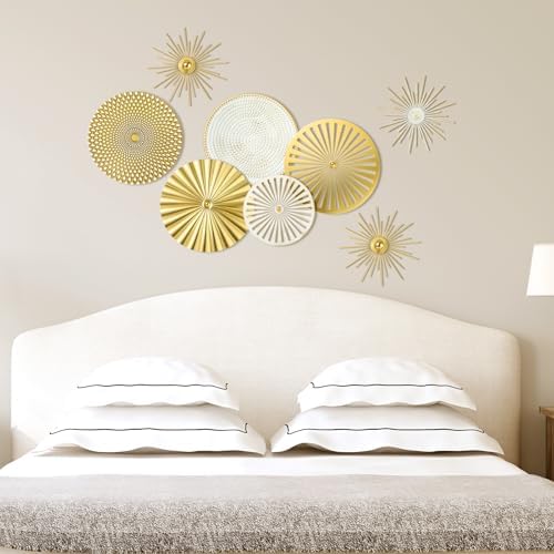 Lingvee White Gold 8 Pcs Wall Decor Round Modern Metal Plate Art - Image 6