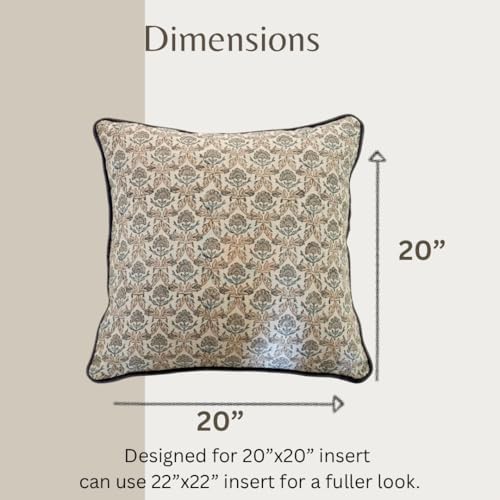 Palm & Loom 100% Cotton Linen Cushion Cover - Aira Decorative Throw Pillow Case with Slate Blue & Peach with piping - Modern Traditional Living Room, Bedroom Pillow Cover (Ziya, 20" x 20" (Pack of 1)) - Image 2