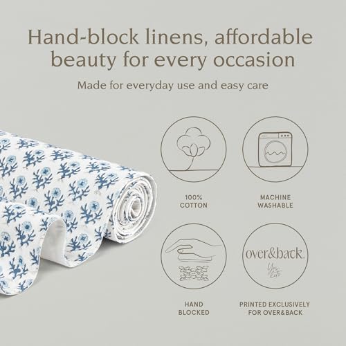 Over&Back 18x90 Hand-Blocked Printed Cotton Table Runner - Washable Table Runners for a Custom Home Decor Tablescape - Perfect for Coffee Table, Dinner Table, Living Room, and More - Blue Bloom - Image 2