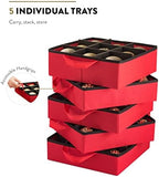 ZOBER All in One Christmas Ornament Storage Box & Decoration Container - Easy Access Removable Trays, Keeps 73 Ornaments - Adjustable Extent Area for Figurines and Pockets for Decoration - Red - Image 4