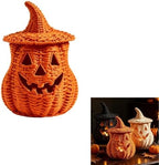 TREBIN 11'' Wicker Pumpkin Lantern Halloween Decor, Handwoven Rattan Halloween Candy Basket Jack O Lantern Candle Holder, Rustic Witch Hat Pumpkin Decoration for Tabletop Porch Mantel (Single-Saffron) - Image 2
