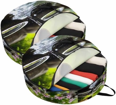 30 Inch Round Storage Bag 2 Pack,Zen Meditation Lake Water Waterproof Wreath Storage Container with Handles&Zipper Natural Landscape Closet Organizer Bags Garland Box - Image 2