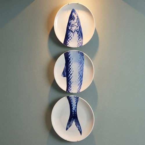 Hicarer 3 Pcs Wall Plates Decor Coastal Blue White Ceramic Fish Wall Art by Hicarer