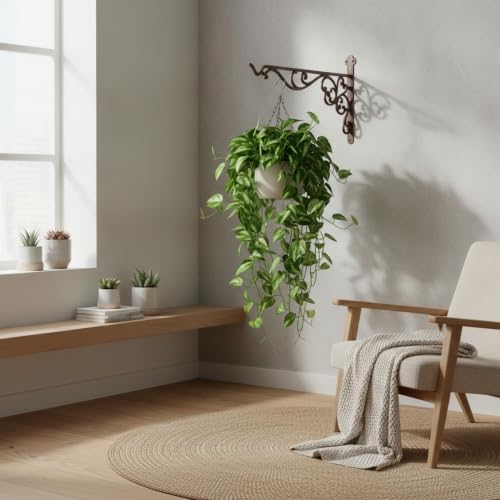 Landhoow 4 Pcs 15.6" Cast Iron Hanging Outdoor Wall Hanger, Rust Brown - Image 2