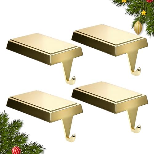 4-Pack Christmas Stocking Holders for Mantel, Weighted Metal Hooks, Gold by SINTENILL