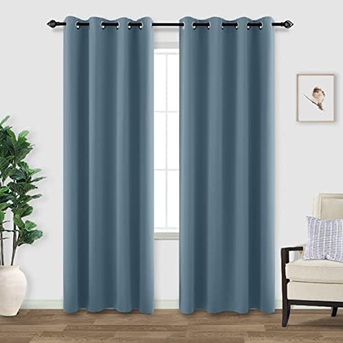 KOUFALL Slate Blue Window Treatments Curtains for Bedroom Living Room 2 Panels Set 2 Inch Grommet Holes Blackout Thick Thermal Insulated Curtains,90 Inches Long,Greyish Blue by KOUFALL