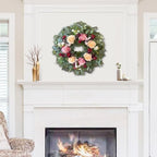 WANNA-CUL 24 Inch Pink Champagne Rose Spring Wreath for Front Door - Image 6