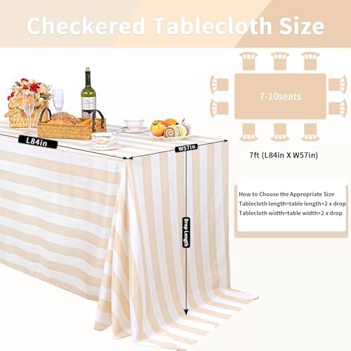 2 Pack 57x84 Inch Beige and White Striped Tablecloth Waterproof Table Cloth - Image 2