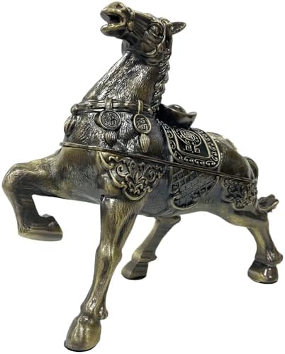Briskfeel Metal Ornament Galloping Horse Statue Classic Bronze Finish Luxury Home Decor Multi Functional Sculpture for Living Room Office Desk Feng Shui Art (D4 Brass) - Image 4
