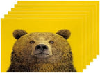 Shrahala Cute The Bear in Mineral Yellow Placemats, Face Background Table Mat Linen Burlap Washable Double-Deck Heat Insulation for Dining/Kitchen Table Set of 6 (12 X 18 Inch) by Shrahala