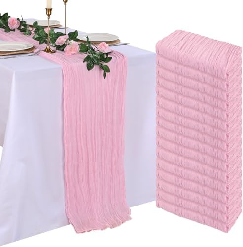 16 Pack Pink Cheesecloth Table Runner 23 x 120 Inch 10Ft by Pepmily