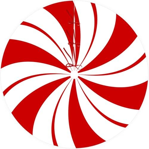 84 Inch Large Christmas Tree Skirt Candy Cane Swirl Christmas Tree Mat Peppermint Candy Red and White Xmas Tree Skirt Decorations for Gingerbread Christmas Home Party Winter Holiday Ornament by partygreeting