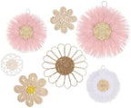Chunful 7 Pcs Boho Wall Basket Decor Rattan Flower, Pink by Chunful