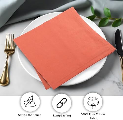 Urban Villa Cloth Napkins 100% Cotton Highly Absorbent Washable Durable Reusable Premium Dinner Napkins Ideal for Gifts for Mothers Day Hotel Farmhouse Parties - Pumpkin (18" x 18", Set of 12) - Image 4