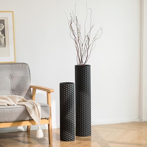 Sziqiqi Black Tall Floor Vase, Cylinder Metal Decorative Vase Set, 2Pcs by SZIQIQI