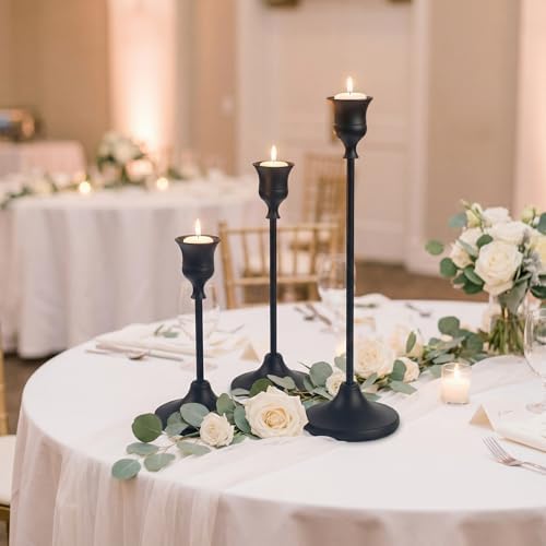 18 pcs Black Candlestick Holders Set, 3 Sizes Metal Taper Candle Holders Weighted with Anti-Slip Pad, Vintage Finish Candle Sticks for Wedding Centerpieces, Christmas Mantel, Fireplace & Table Decor - Image 4
