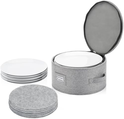 Stack Store Plus More China Storage Container for Dinner Plate - Fit plates up to 11.5" W - Includes 12 Thick Felt Dividers. Hard Shell and Stackable with Padded Interior by Stozu
