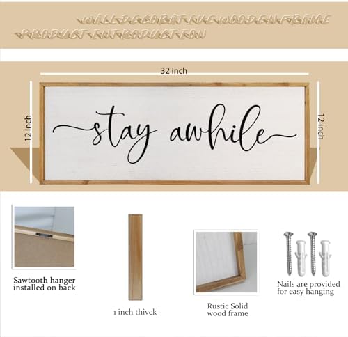 comurdyo Living Room Wall Decor Stay Awhile Sign 32"×12" Wood - Image 2