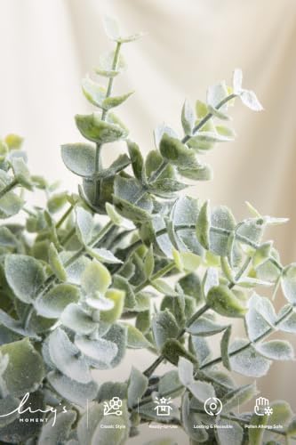 Ling's moment Artificial Plants Eucalyptus Leaves Branches,18Pcs 8" Tall Fake Greenery Filler Decor w/Stems, Realistic Texture Flocked Plants for Wedding Bouquets/Table Centerpieces, Room/Office - Image 3