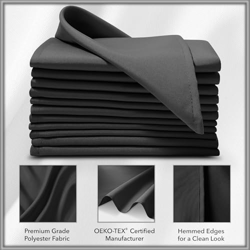 Lann's Linens Set of 144 Cloth Dinner Napkins, 17-inch Polyester Napkins, Washable and Reusable Fabric for Weddings, Hotels, Restaurants - Black - Image 3