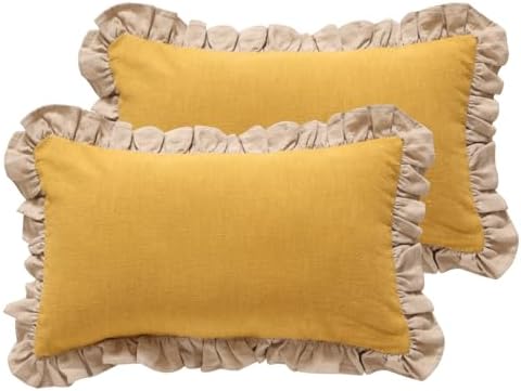 patdrea Vintage Yellow Linen Throw Pillow Covers,Set of 2,12"x20"-Kubum by patdrea