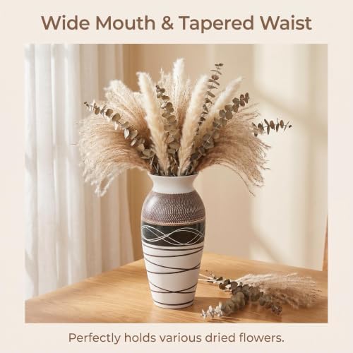 12.6" Ceramic Rustic Farmhouse Vintage Large Vase, Home Decor Tall Boho Textured Vases, for Living Room, Mantel, Table, Shelf, Centerpieces, Holiday and Weddings Decorative (Style 1, 12.6") - Image 6