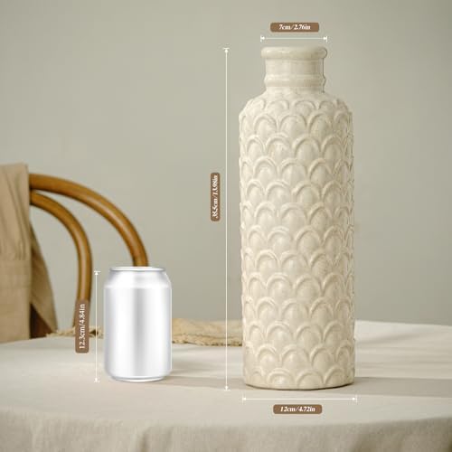 Ceramic Flower Vase, 13.98" Tall Rustic Farmhouse Decorative Vase for Home Decor, Beige Textured Pottery Vase for Pampas Grass, Living Room, Entryway, Mantel, Kitchen Table - Image 7