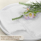 TURSTIN 24 Pieces Cotton Linen Cloth Napkin Handmade Cloth Napkin with Fringe 17 x 17 Inch Soft Cloth Dinner Wedding Napkin Square Rustic Fringe Table Napkin for Parties, Weddings, Ivory White - Image 3