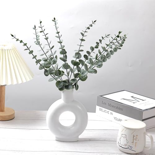 Fake Plants, 200Pcs Eucalyptus Stems Artificial Flowers, Fake Eucalyptus Leaves Stems, Plastic Grey Green Touch Leaf Branches for Home Office Flowers Bouquet Centerpiece Wedding Decoration - Image 5