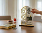 2 Pieces Wood Ramadan Decorations Islamic Eid Mubarak Kareem Table Sign Moon Hollow Star Ornament for Muslim Party Tabletop Decor Home Art Craft Decoration Golden Moon (Gold, Small - 6"W x 9"H) - Image 3