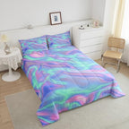Kids Ombre Gradient Comforter Full, Colorful Tie Dye Bedding Set For Girls, Trippy Green Purple Duvet Insert, Watercolor Pastel Batik Quilt, Gradient Ombre Bedding Comforter Sets With 2 Pillowcases - Image 3