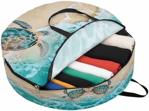 30 Inch Round Storage Bag 1 Pack,Sea ​​turtle Summer Beach Waterproof Wreath Storage Container with Handles&Zipper Ocean Blue Water Closet Organizer Bags Garland Box - Image 2