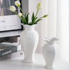 Relievo Elegant White Cream 8in 11in Ceramic Flower Tall Aesthetic Beige Table Tulip Wide Mouth Rose Filler Decorative Rustic Vase Decor for Home (White Vase, L) - Image 4