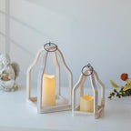 Romadedi Wooden Lantern Set of 2, 8.7" & 11.5" Tall, Whitewashed - Image 3