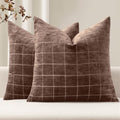 MIULEE Reddish Brown Plaid Fall Euro Throw Pillow Covers 24x24 Set of 2 by MIULEE
