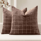 MIULEE Reddish Brown Plaid Fall Euro Throw Pillow Covers 24x24 Set of 2 by MIULEE