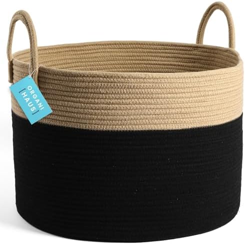 OrganiHaus Round Toy Basket & Blanket Basket, Cotton Rope 20x13" - Image 4