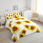 Sunflower Queen Size Bedding Set 3D Floral Botanical Comforter Set Yellow Flowers Bedding Comforter Sets Pastoral Sunflower Decor For Home Quilt Stylish Garden Theme Bedding With 2 Pillowcases, White - Image 5