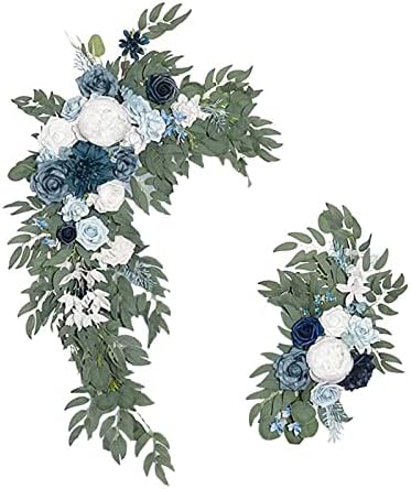 Artificial Wedding Arch Flowers Kit, 2 Pcs Garlands Silk Peony Flower Swag, Rustic Artificial Eucalyptus Greenery Floral Swag, Artificial Floral Garland Wreath for Wedding Ceremony Party Home(Blue) by TITA-DONG