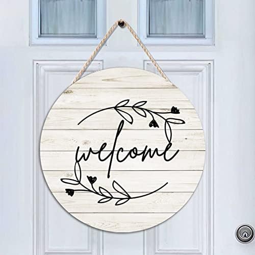 Cheyan Round Front Door Sign Welcome Wood Sign with Quote for Room Wall Decor Natural Wood Bedroom Living Room Hanging Rustic Farmhouse Decor 16"x16" by Cheyan