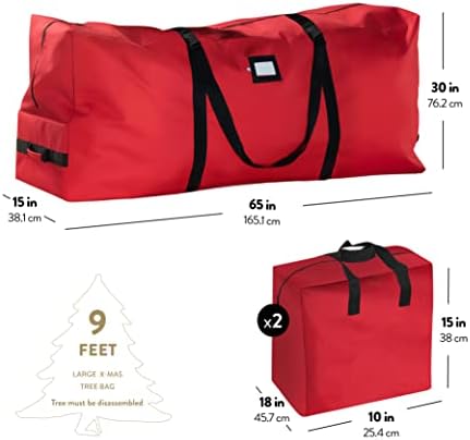 ZOBER Christmas Tree Storage Bag - With 2 Ornaments Accessories/Garland Bags - Fits 9 Ft Trees - 600D Oxford Fabric Christmas Tree Bag For Storage Box For Xmas - Strong, Durable Handles - Red - Image 6