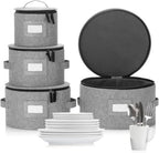 Stack Store Plus More Set of 4 China Storage Cases for Dinnerware - Hard Shell and Stackable - Sizes: 12" - 10" - 8.5" and 7" W - 48 Plate Separators Included by Stozu