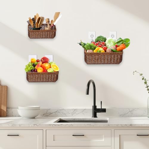 Wall Hanging Baskets, Woven Plastic Basket with Rattan-Style Design - Image 6