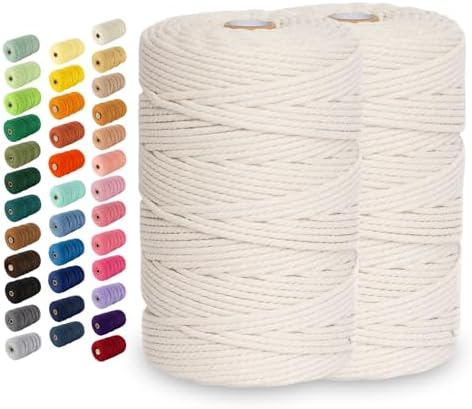 2 Pack Macrame Cord - 3mm 220 Yards Cotton Rope, 4mm 5mm Yarn, String for Crafts, Perfect for Macrame Wall Hanging and Boho Decorations (Cream) by NookTheory